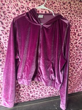 PINK Victoria's Secret Velvet Zip-Up Hoodie in Deep Magenta